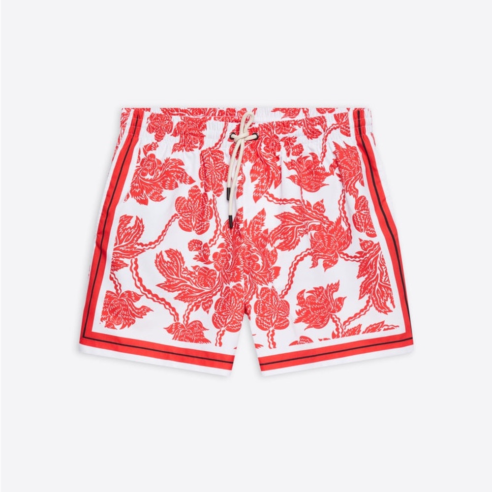 RED & WHITE FLORAL Dries Van Noten SWIM SHORTS